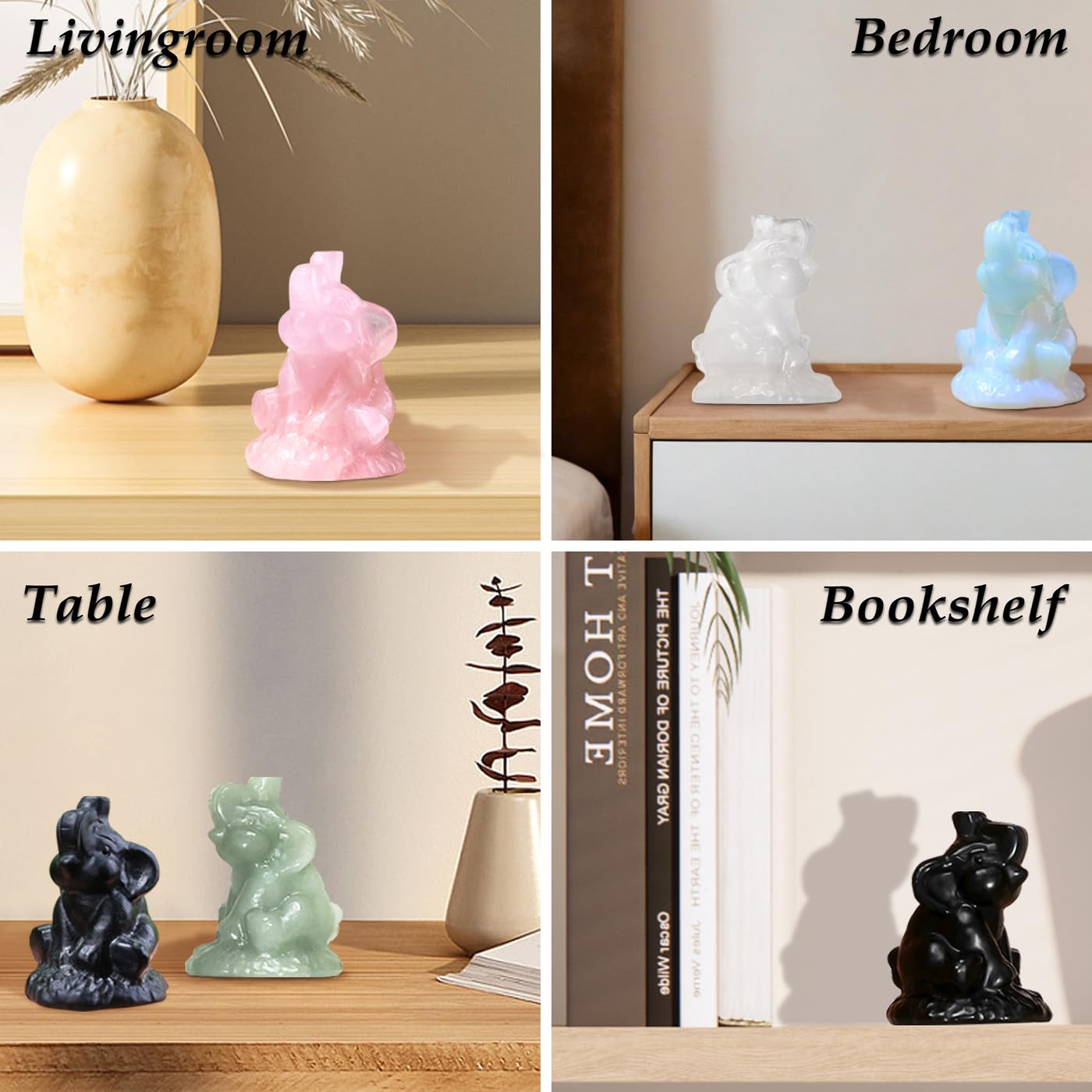 ZHIYUXI 2.2" Crystal Elephant Figurine, Black Crystal Elephant Statue Decor for Home Office Shelf, Housewarming Good Luck Gifts for Women Men, Small Sculpture for Desk & Living Room Decoration