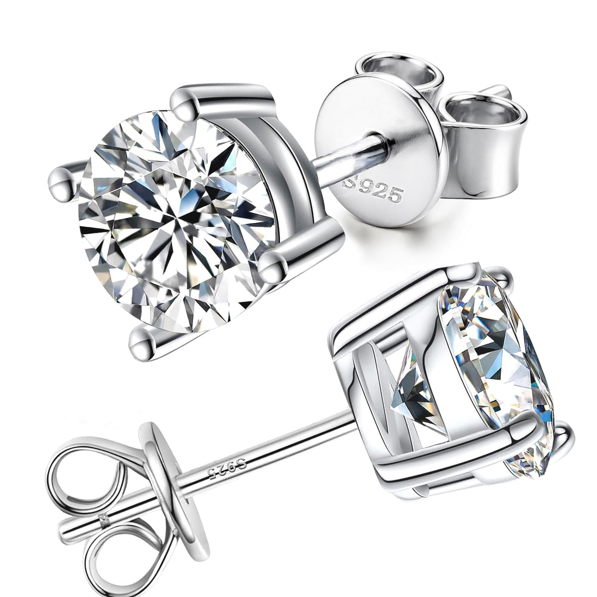 Earrings for Women Men Total 4ct Moissanite - Laboratory Diamond S925 Silver Stud Earrings Wedding Jewelry (8MM 2ct x2)