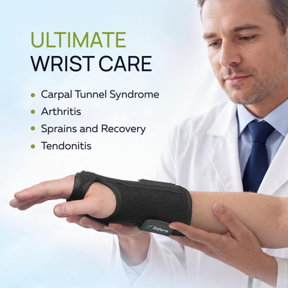 ZOFORE SPORT Carpal Tunnel Wrist Brace Support with 2 Straps and Metal Splint Stabilizer - Helps Relieve Tendinitis Arthritis Carpal Tunnel Pain - Reduces Recovery Time for Men Women - Left (L/XL)