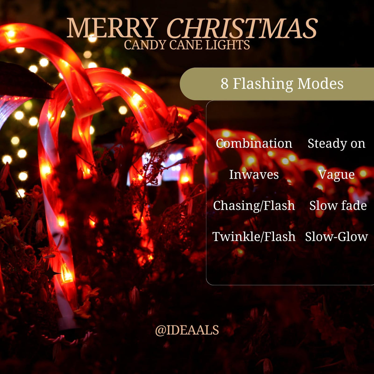 IDEAALS 24-Pack Solar Christmas Candy Cane Lights, Solar Pathway Lights Waterproof, Christmas Decorations Outdoor with 8 Modes for Party Patio Garden Lawn Yard Decor