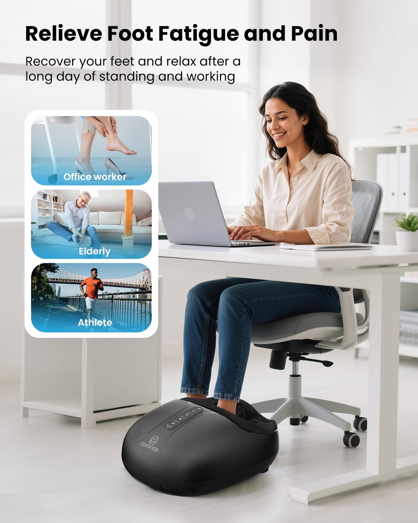 COMFIER Large Shiatsu Foot Massager with Heat,Size Up to 15",FSA Eligible Items & HSA Store,Electric Feet Massager for Plantar Fasciitis,Neuropathy,Foot Warmer,Father‘s Day Gift for Dad