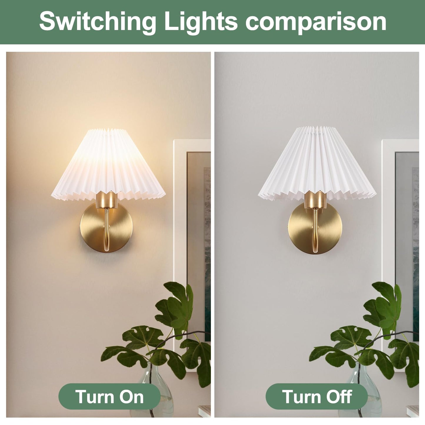 ADISUN Wall Sconces Sets of 2, Golden Plug in Wall Sconces with Switch for Dresser, Classic Cord Wall Lamp for Bedroom Living Room Bathroom Dining Room Corridor Staircase