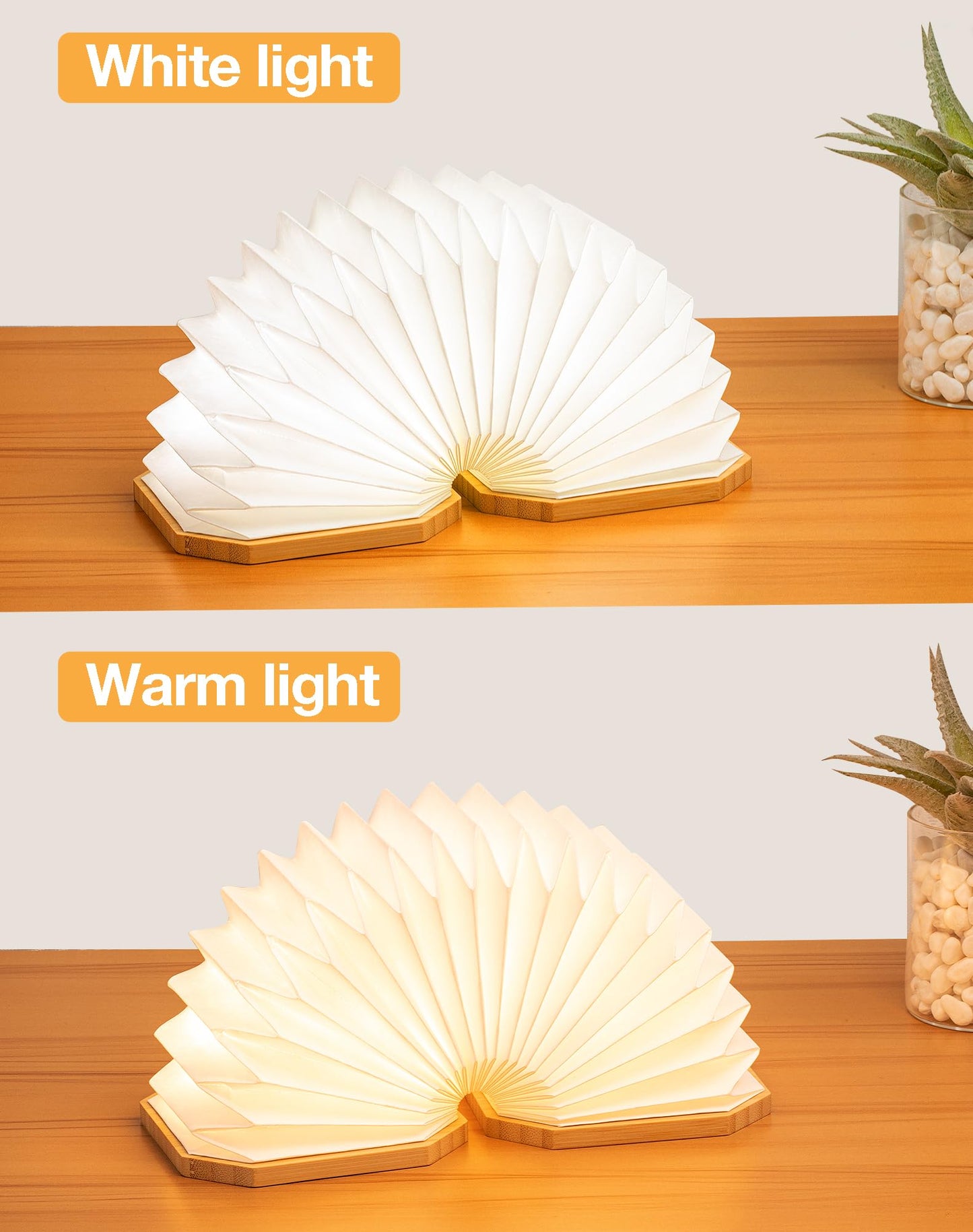 ZBOLE Originality Folding Accordion Lamp, Warm Light Lamp, Portable Desk Lamp, Japanese Gifts, Creative LED Paper Lantern with USB for Home Decoration(Bamboo)