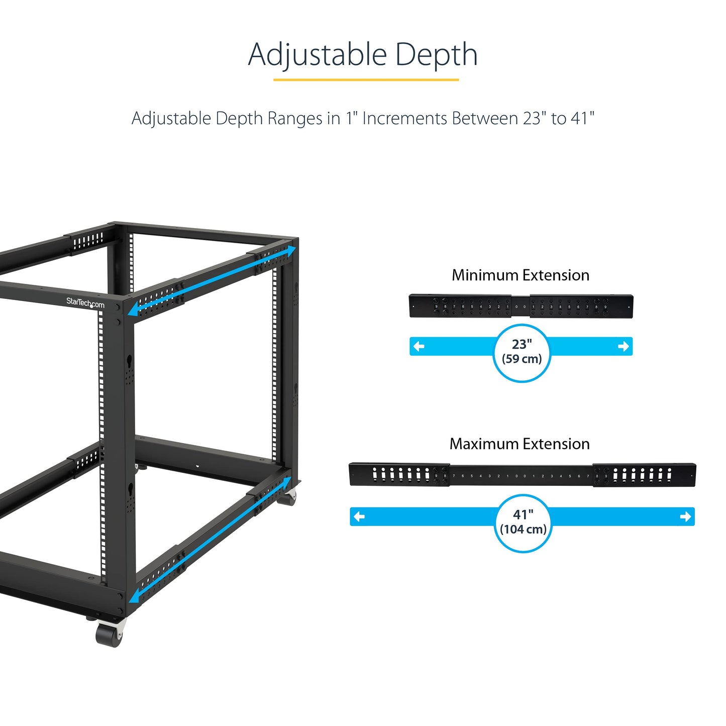 StarTech 15U 4-Post Server Rack, 19in Open Frame Rack with 40in (101cm) Mounting Depth and 1200lb (544kg) Weight Capacity, Mobile or Floor Mount IT Rack