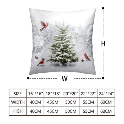 Kwlegh Winter Throw Pillow Covers 18X18 Snowy Natural Forest Decorative Pillow Case Set of 2 Green Pine Tree with Cardinal Birds Cushion Case for Couch Living Room Patio