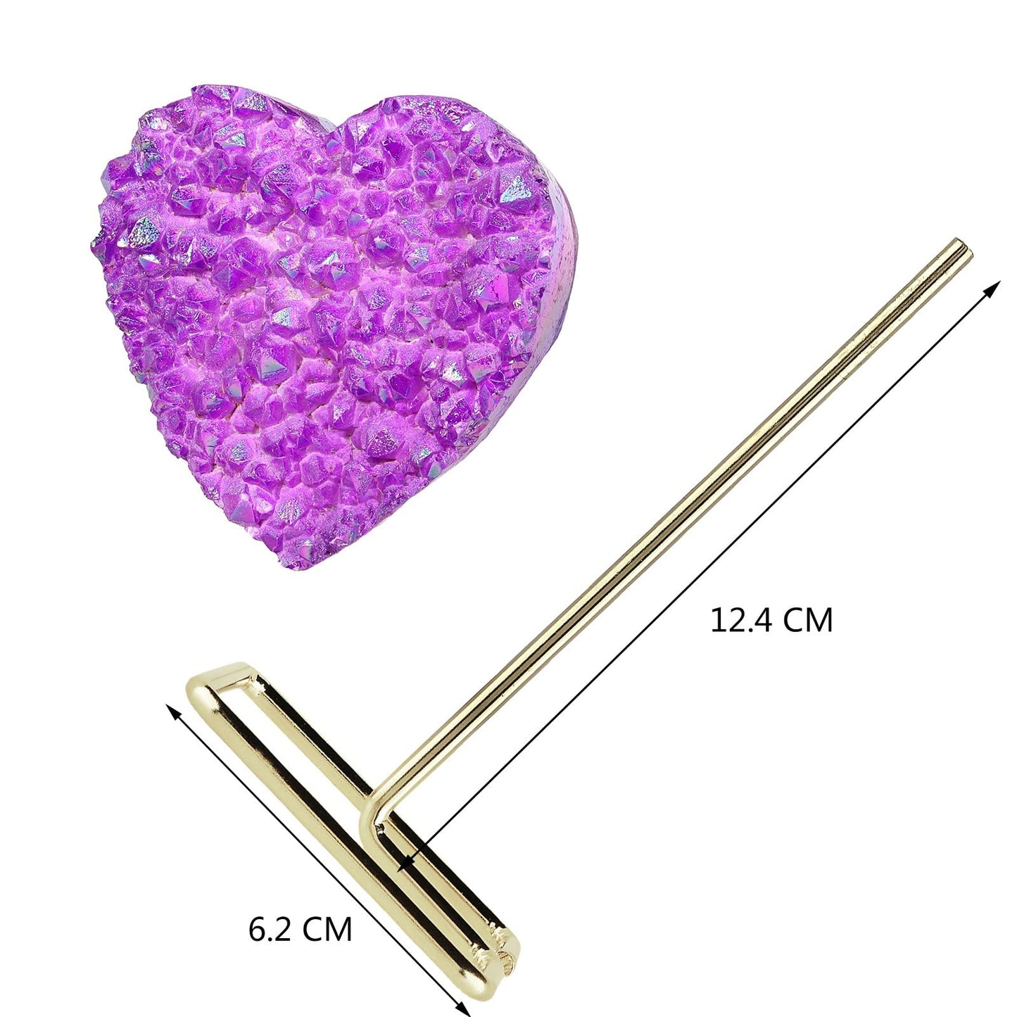 Amogeeli Heart Shaped Titanium Coated Rock Crystal Cluster with Stainless Steel Metal Stand, Love Heart Crystal Stone Specimen Decoration for Home & Office, Purple