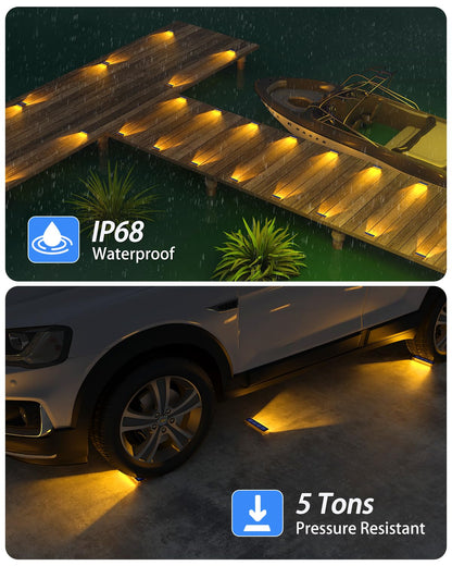 DetarZinLED Solar Lights Outdoor Garden, 4-Pack Waterproof Decking Lights Warm White, 1000mAh Battery & 8-10H Auto Lighting Solar Step Light for Stairs Dock Patio Path Driveway