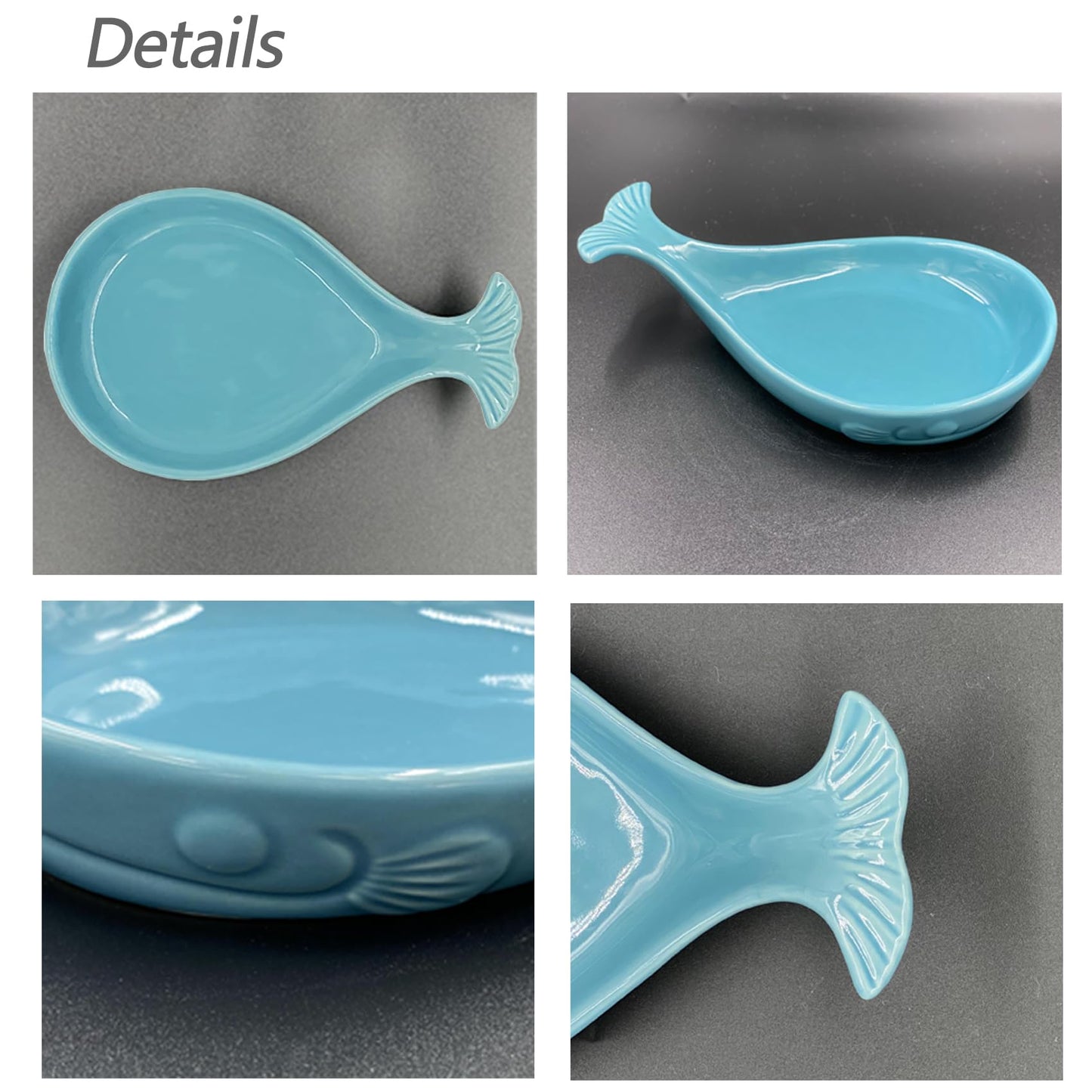 WSKC Ceramic Spoon Rest for Kitchen with Wooden Spoon, Whale Shape, 4.8W X 7.8L