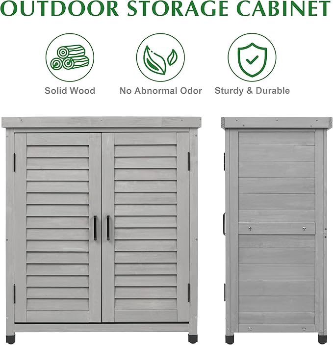 Outdoor Storage Cabinet & Potting Bench Table with Metal Top, Wooden Patio Furniture, Garden Workstation (Accent Grey, 36x31x17in)