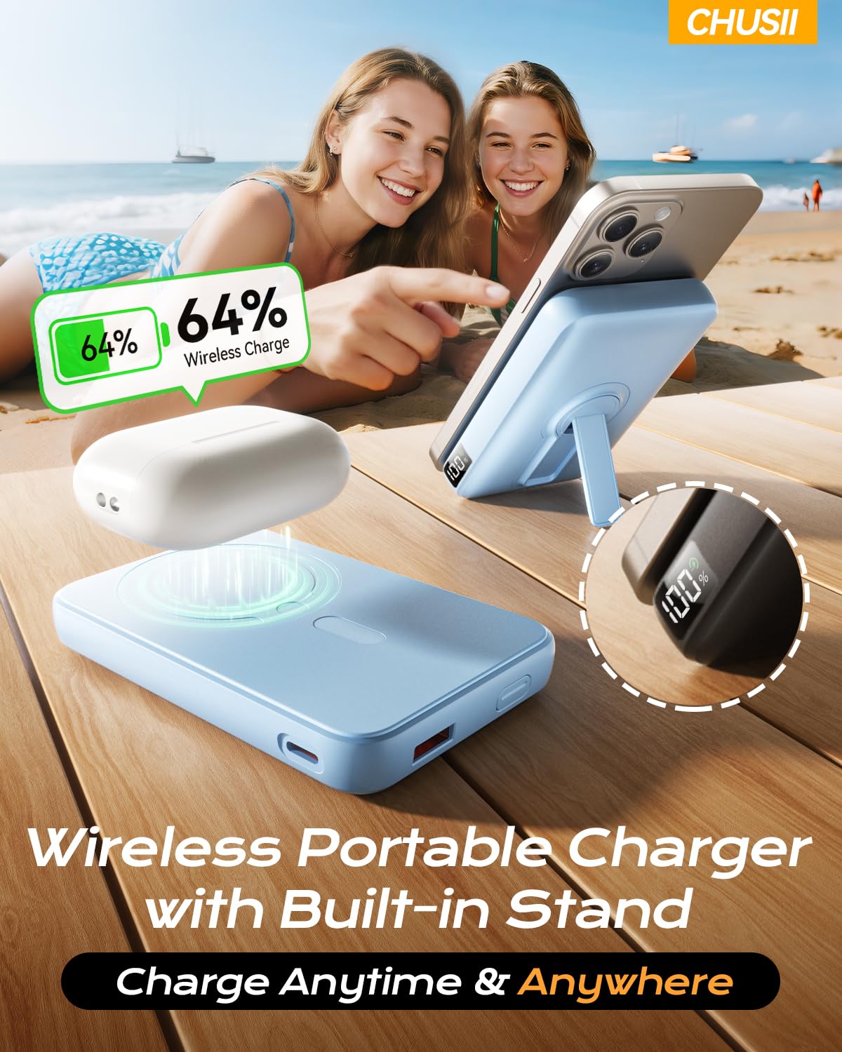 for Magsafe Portable Charger, 12000mAh Wireless Magnetic Power Bank with Stand and PD 20W Fast Charging, for Magsafe Battery Pack Compatible with iPhone 17/16/15/14/13 Series,Travel Camping Essential