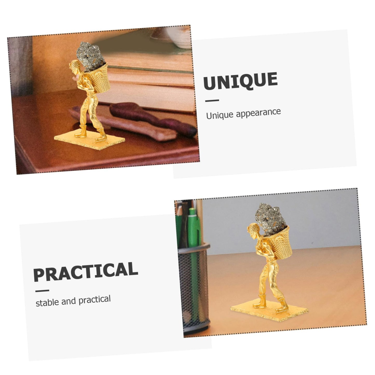 IMIKEYA Natural Pyrite Miner Figurine Unique Irregular Stone Ornament for Home and Office Decor Delicate Mineral Statue for Desktop Decoration and Collection