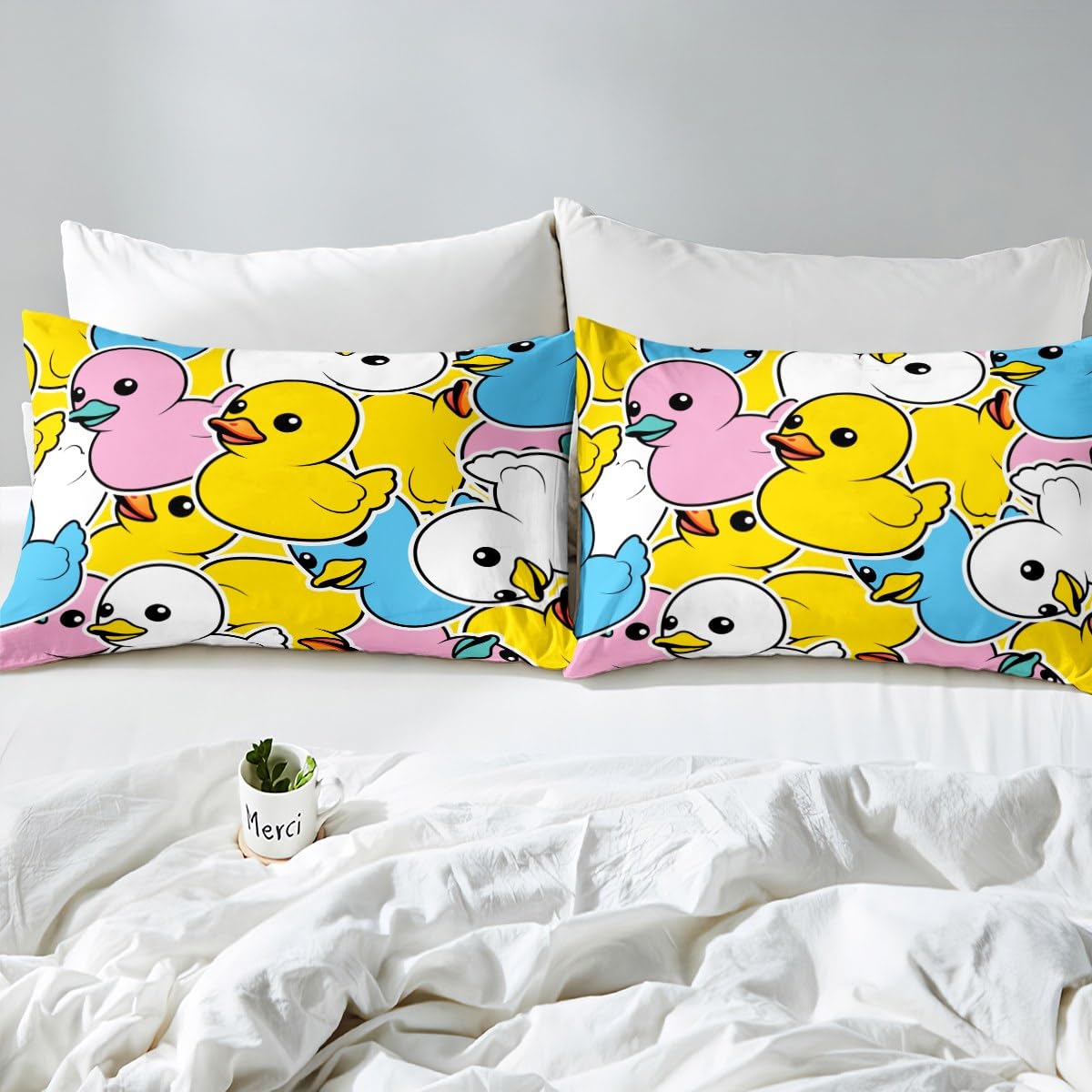 Erosebridal Colorful Duck Bed Sheets for Kids Boys Girls Toddler,Cartoon Duck Sheet Set Full,Graffiti Rustic Animal Bedding Set,Cute Farmhouse Animal Fitted Sheet + Top Sheet + 2 Pillowcases