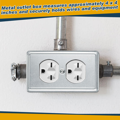 Copkim 8 Set 4 x 2 Inch Electrical Junction Box with Cover Square Plenum Box Galvanized Steel Metal Outlet Boxes, Ten 1/2'' Knockouts, 1-7/8" Deep, 13 Cu. in. Capacity (Duplex Receptacle Cover)