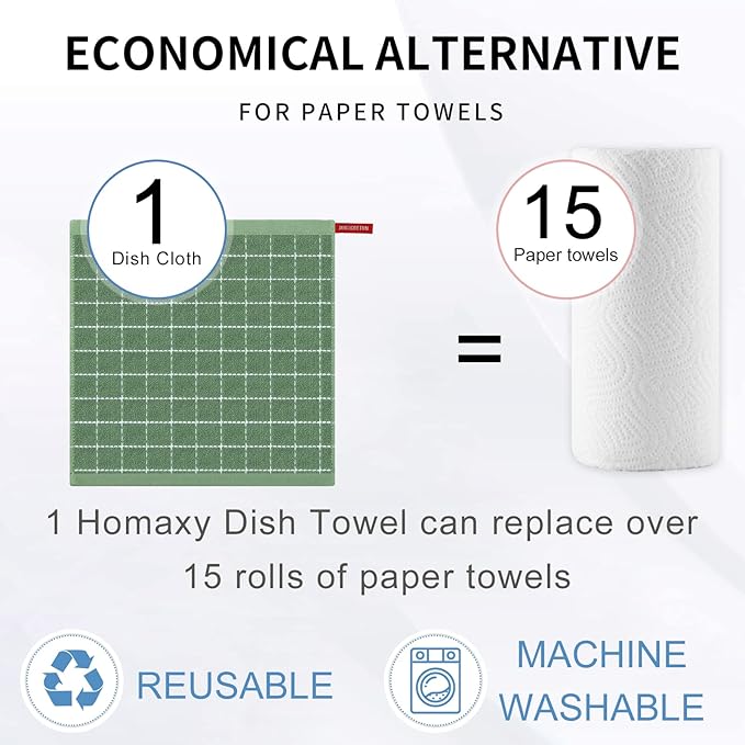 Homaxy 100% Cotton Terry Kitchen Dish Cloths, Ultra Soft and Absorbent Dish