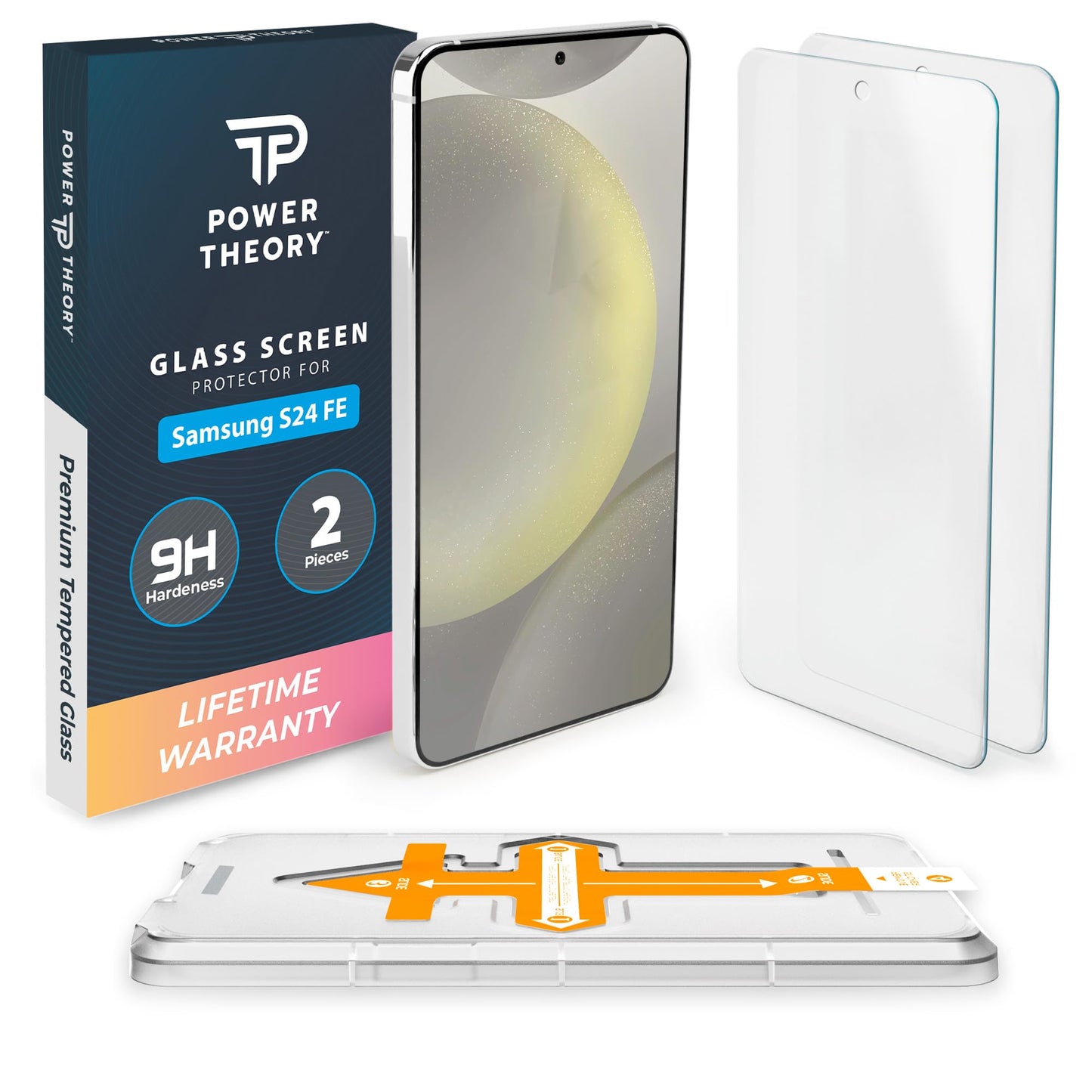 Power Theory Designed for Samsung Galaxy S21 FE 5G Screen Protector Tempered Glass [9H Hardness], Easy Install Kit, 99% HD Bubble Free Clear, Case Friendly, Anti-Scratch, 2 Pack