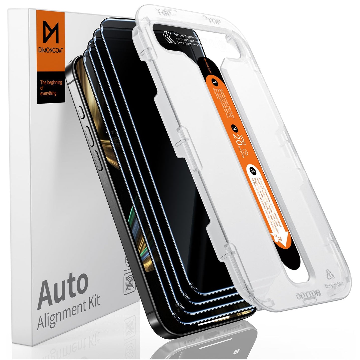 DIMONCOAT 4-PACK TOP 9H+ Glass for iPhone 15 Pro Privacy Screen Protector [Auto Alignment Kit] [10X Military Protection] UNBREAK Tempered Glass Film for iPhone 15 Pro 6.1 inch [Case Friendly]