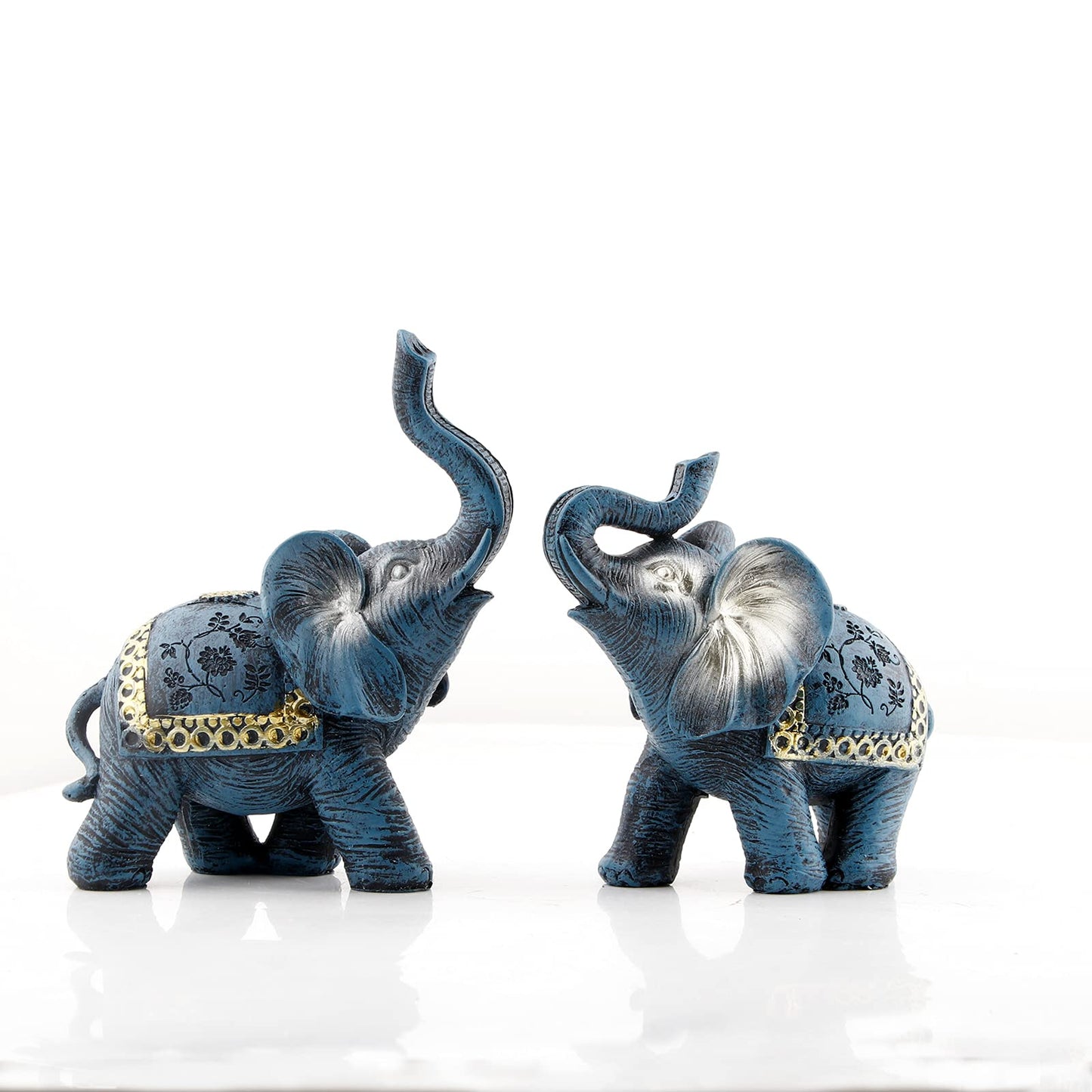 Wisifayardin Blue Thai Couple Elephants Figurines Statues Elephant with Trunk Up Gifts for Desktop Decoration Home Crafts Ornament