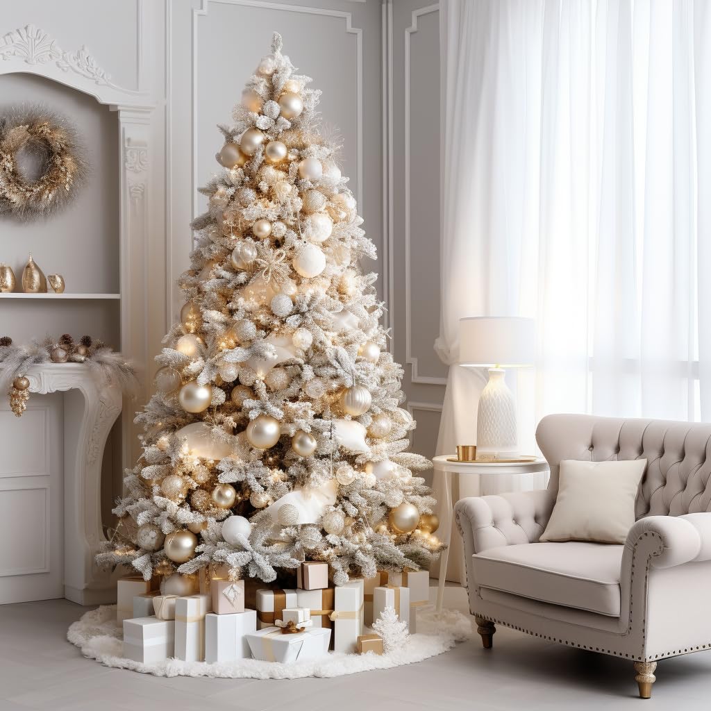 AISENO 48 Inch White Faux Fur Christmas Tree Skirt, Luxury Plush Tree Base Cover for Holiday Party and Home Christmas Decor