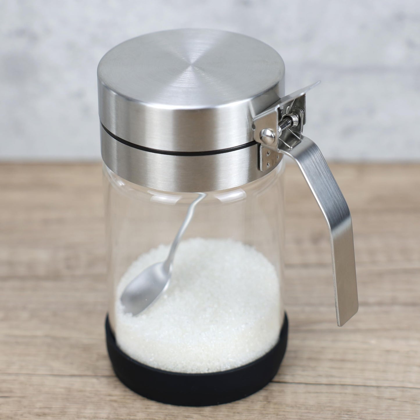 EIKS Glass Condiment Jars with Stainless Steel Lids and Spoons for Serving & Storing Sugar Spice Salt Seasoning in Home Kitchen Coffee Bar Restaurant, Container Capacity 450ml/14.5oz