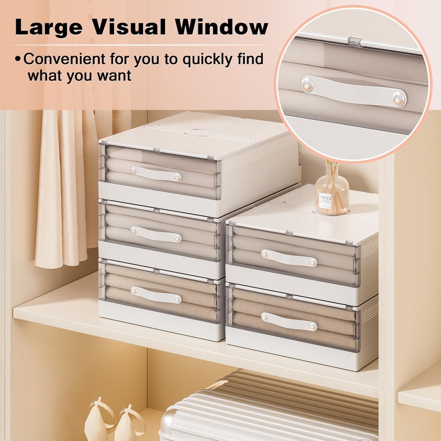 GUDEMAY Bed Sheet Organizers and Storage Plastic, 4 pcs Foldable Closet Organizer with Handle, Bedding Storage Box Container for Blanket, Duvet Cover Set, Bed Sheet Set, White