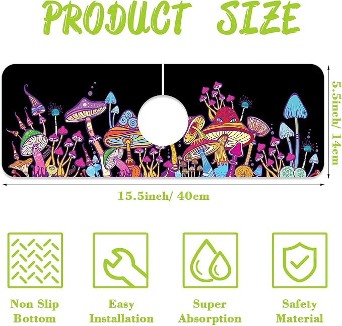Sink Faucet Absorbing Mat Magic Mushrooms Sink Splash Guard Drying Mat