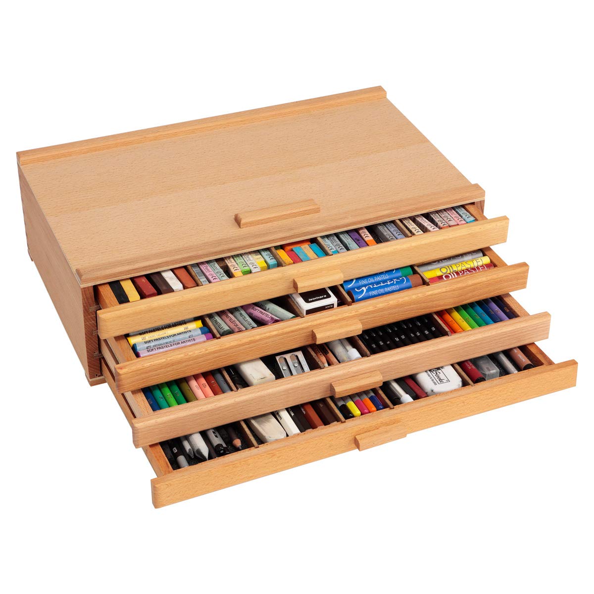 Cezanne Creative Mark Pastel Storage Box, 4-Drawer Wooden Art & Craft Supplies Organizer, Birch Wood, Brown