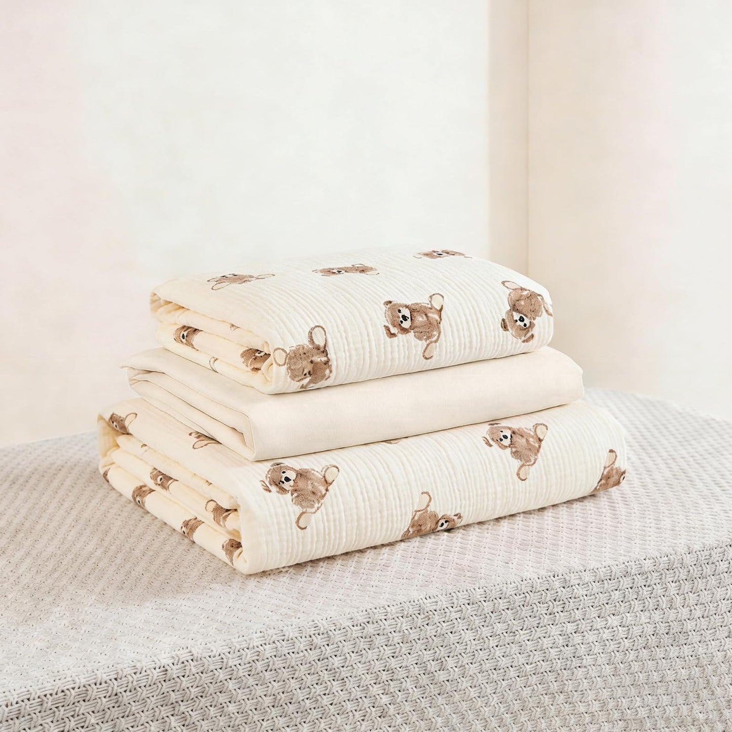 Organic Cotton Muslin Baby Crib Bedding Set 3 Piece Soft for Infant Newborn Toddler Boys Girls 52"x28", Nursery Bed Quilt Set Decor with Fitted Crib Sheet, Boho Quilted Comforter Blanket, Bed Skirt