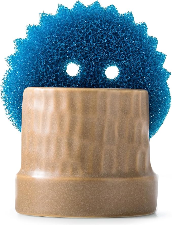 Sponge Holder for Kitchen Sink, Ceramic Sink Caddy Scrub Sponge Tray Dish Rack