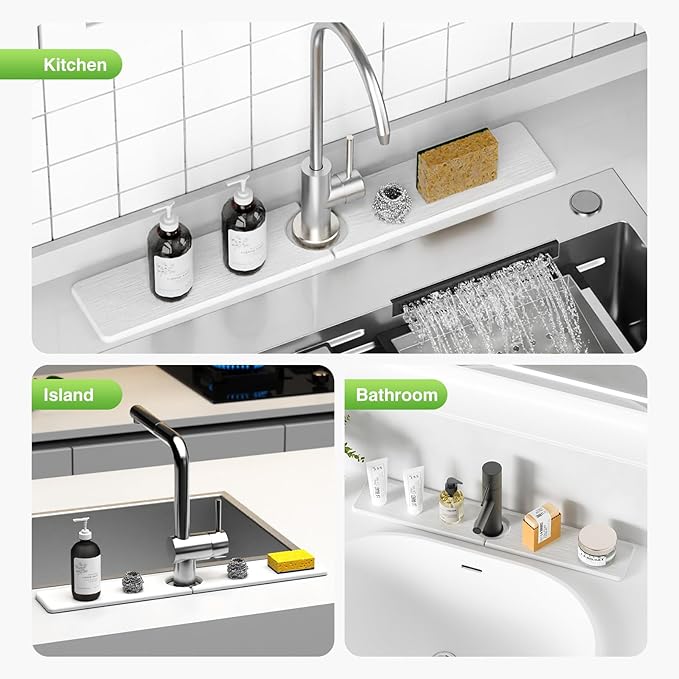 23.6" x 4" Stone Faucet Mat for Kitchen Sink, Quick Drying Diatomite Sink Tray