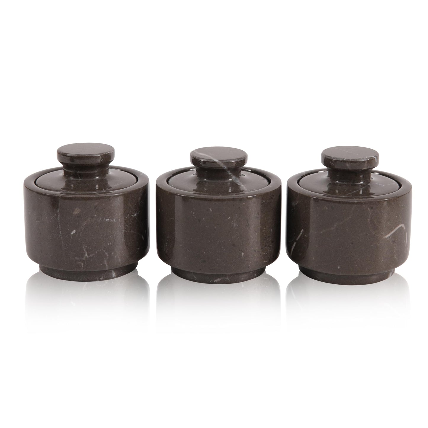 EARTHENTONES Marble Salt Cellar Set of 3, Gray Zebra 3 Inch Spice Storage Jars with Lid, Stylish Marble Tea Coffee Sugar Canisters, Luxury Countertop, Brown Sugar Keeper & Gift for Home Kitchen