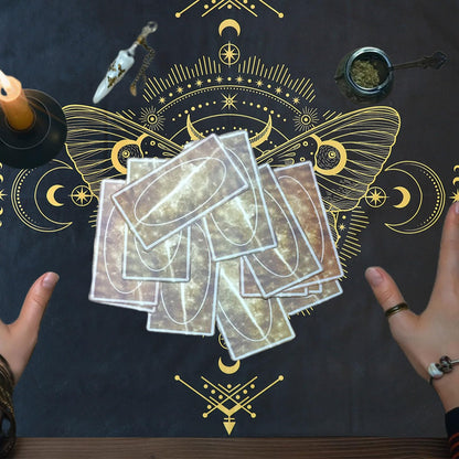 GLOBLELAND 30" Golden Moth Divination Tarot Cloth and Cards Bag Insect Moons Thick Velvet Fabric Tablecloth Mat with Classic Tarot Card Storage Pouch for Wiccan Room Beginner