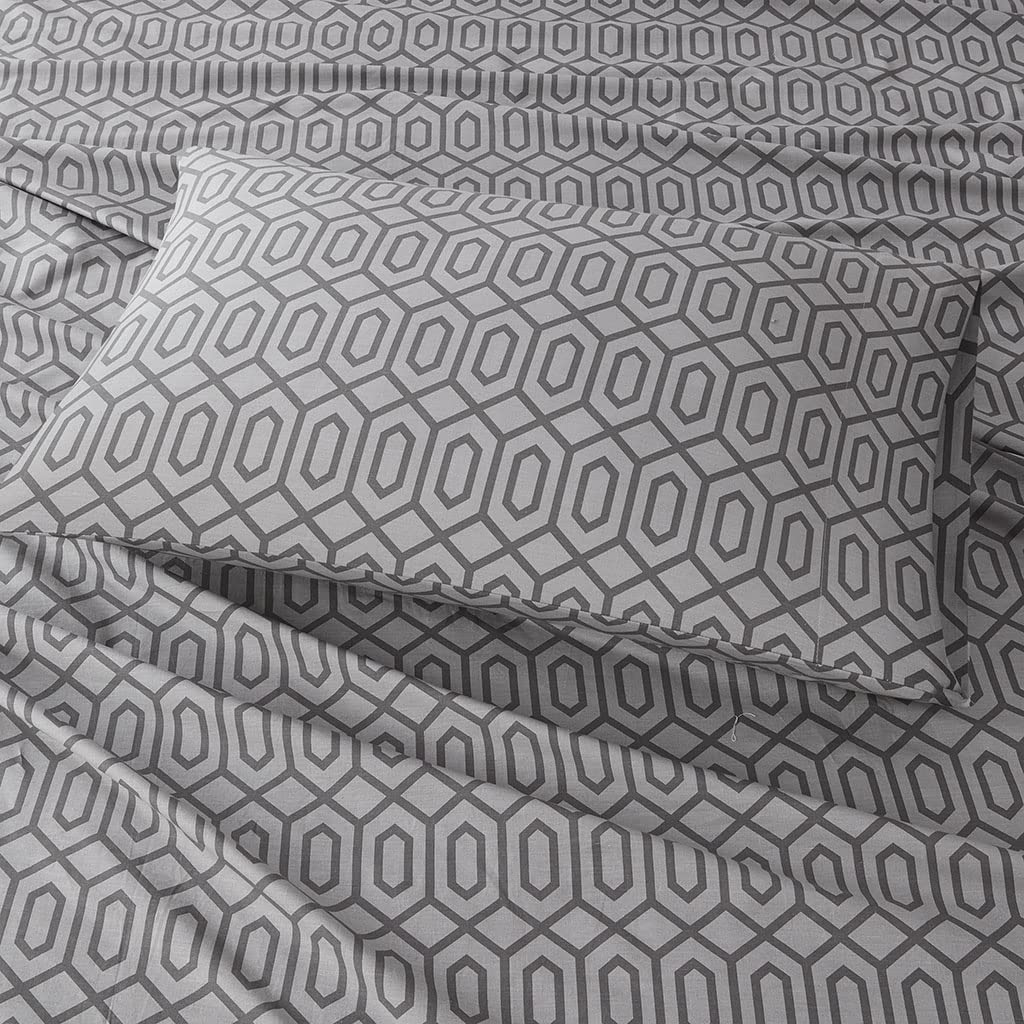 Comfort Spaces 100% Cotton Sheet Set Breathable, Lightweight, Soft with 14" Elastic Pocket Fits up to 16" Mattress, All Season Cozy Bedding, Matching Pillow Case, King Diamond Sliver 4 Piece