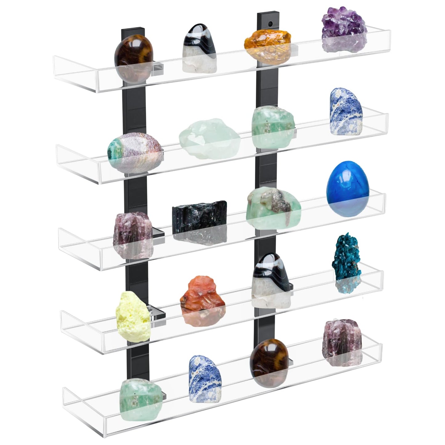 Novabright 5 Layer Acrylic Clear Rock Display Shelves for Wall Floating Shelves Organizer for Stone Collection 11.8" Rock Display for Stone Minerals Gemstones Crafts Figure Perfume for Living Room