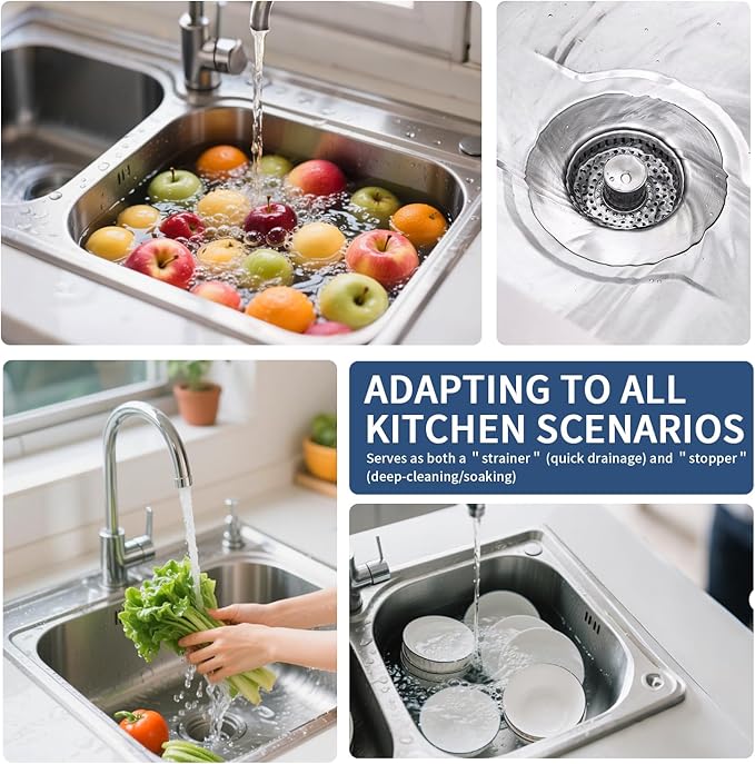 3-in-1 Kitchen Sink Drain Strainer & Sink Stopper