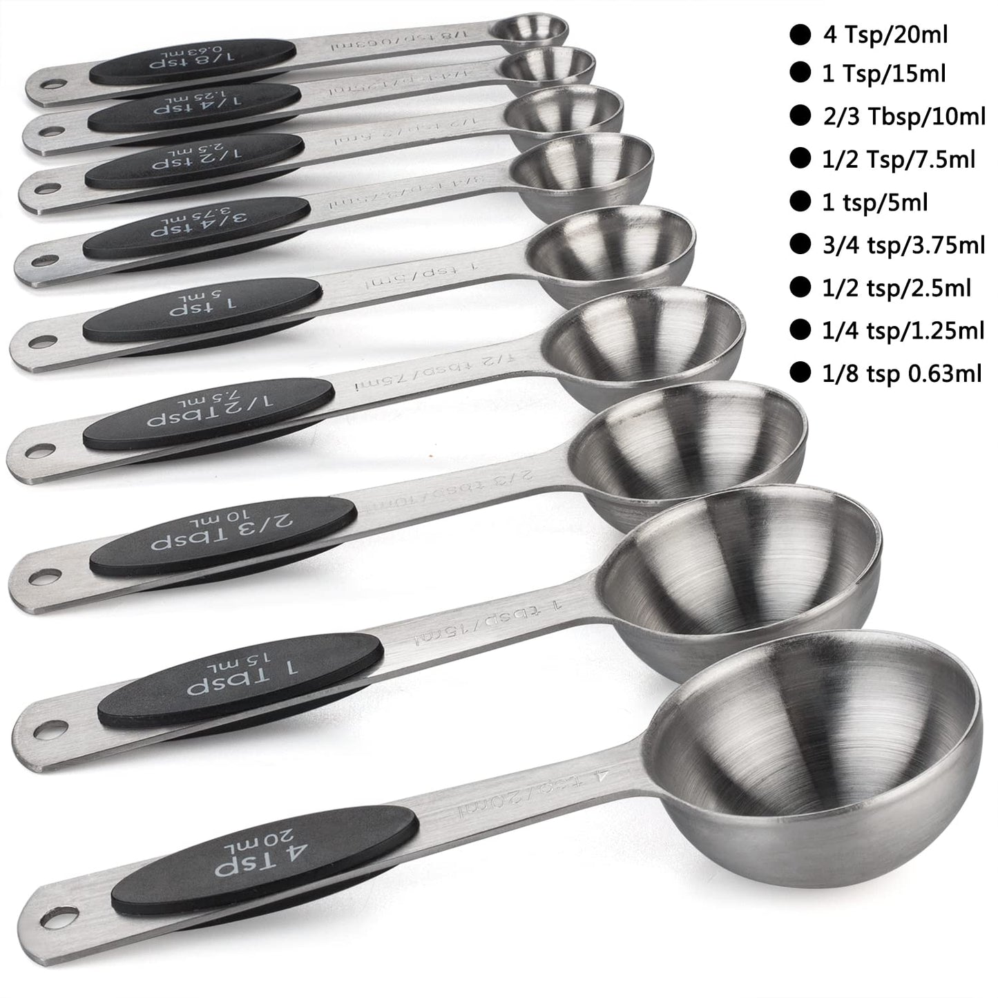 Magnetic Measuring Spoons Set of 9 Stainless Steel Stackable Measuring Spoons Heavy Duty Nesting Teaspoons Tablespoons for Measuring Dry and Liquid Ingredients