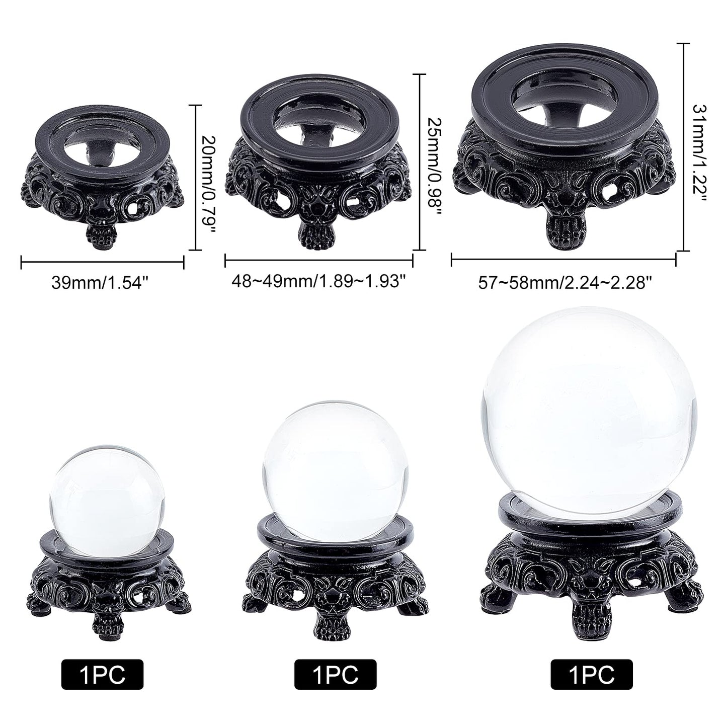 AHANDMAKER 3 Pcs Black Crystal Ball Display Stand Pedestal, 3 Size Small Resin Sphere Stand Gazing Ball Holder Pendulum Plate Stand for Display Crystal Ball Stone Quartz Ball Orb Home Table Decor