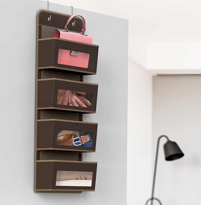 Simple Houseware 4 Clear Window Pocket Over Closet Door Storage Hanging