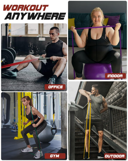 Fitense Resistance Bands Set for Men Women - 6 Resistance Levels 15-170 LBS Pull Up Bands, Exercise Bands Resistance with Door Anchor, Training Poster & Pouch for Body Stretching, Pull Up Assist