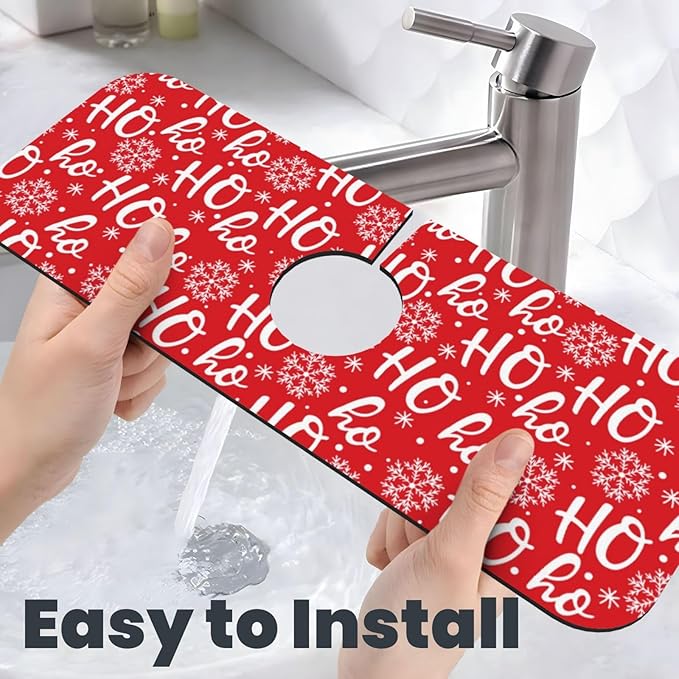 Christmas Snowflake Ho Red Buffalo Plaid Kitchen Sink Splash Guard Faucet Mat 1