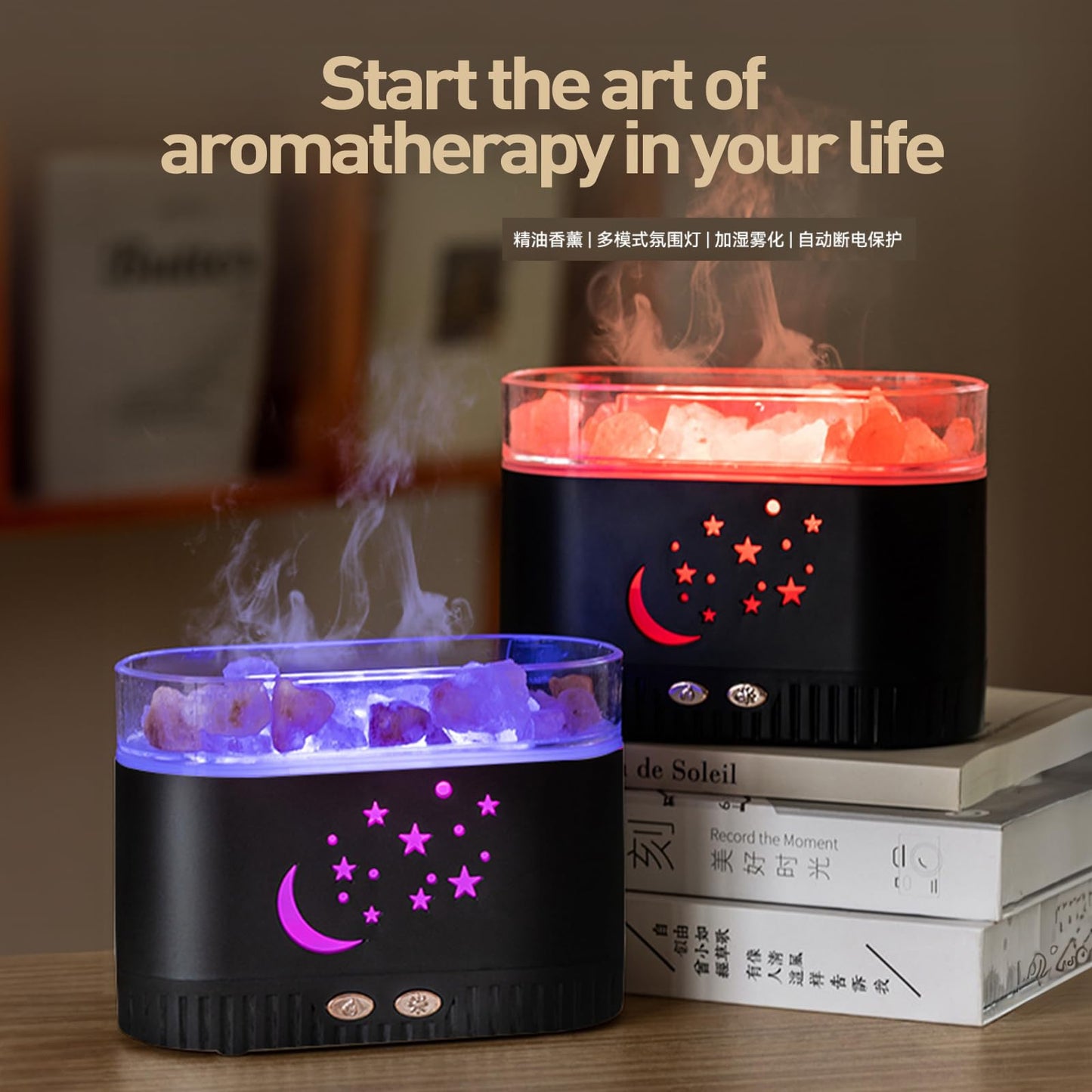 Himalayan Salt Lamp for Essential Oil Diffuser, Fireplace Flame Air Humidifier Diffuser, 7 Colors Aroma Diffuser, Humidifiers for Bedroom with Timer, Gift for Lover, Home, Office, Yoga, Gym 200mL
