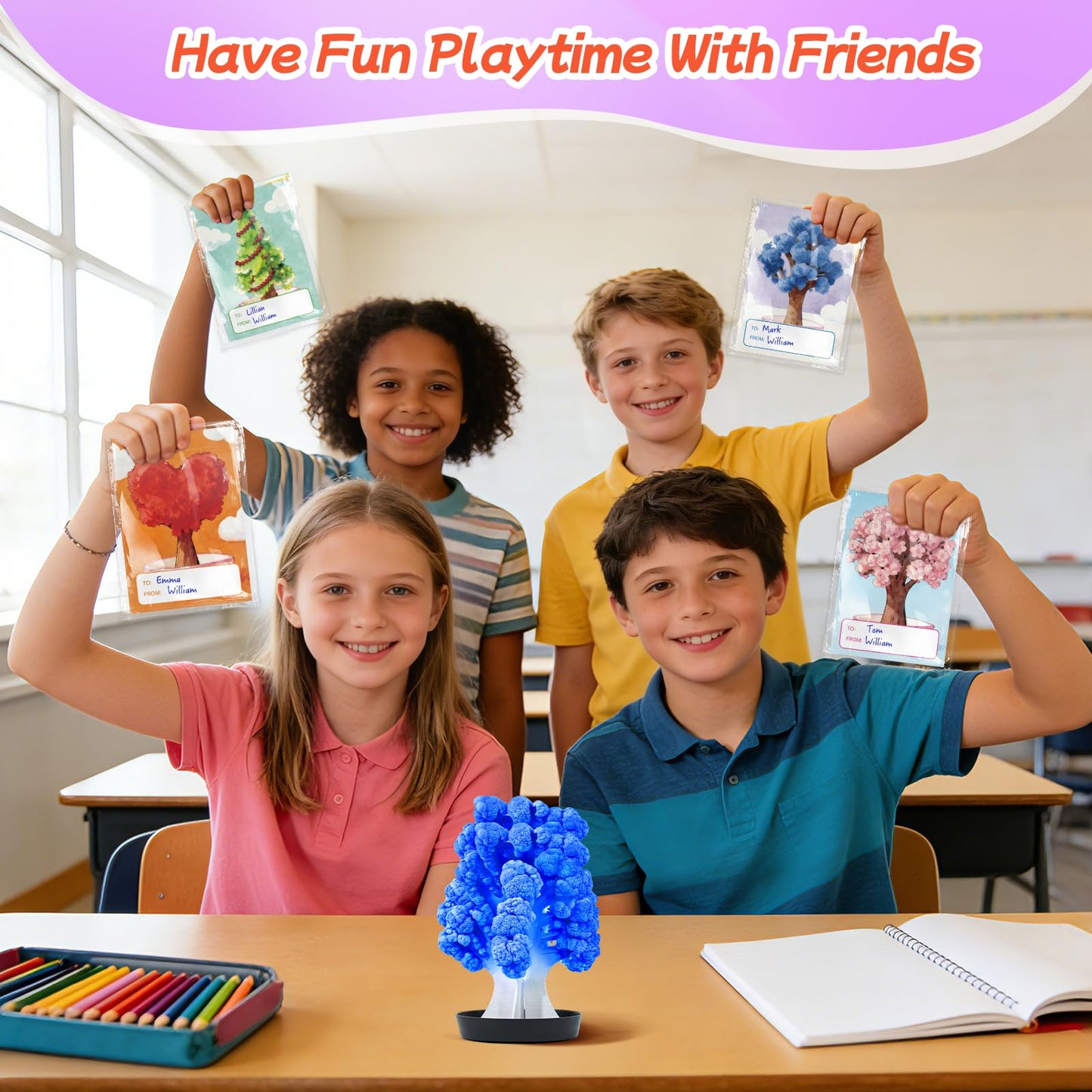 24 Pcs Growing Crystal Trees Bulk with Cards for Kids STEM Science Experiment Kit Party Favors Classroom Prizes Goodie Bags Stuffers Gifts Exchange for Boys and Girls