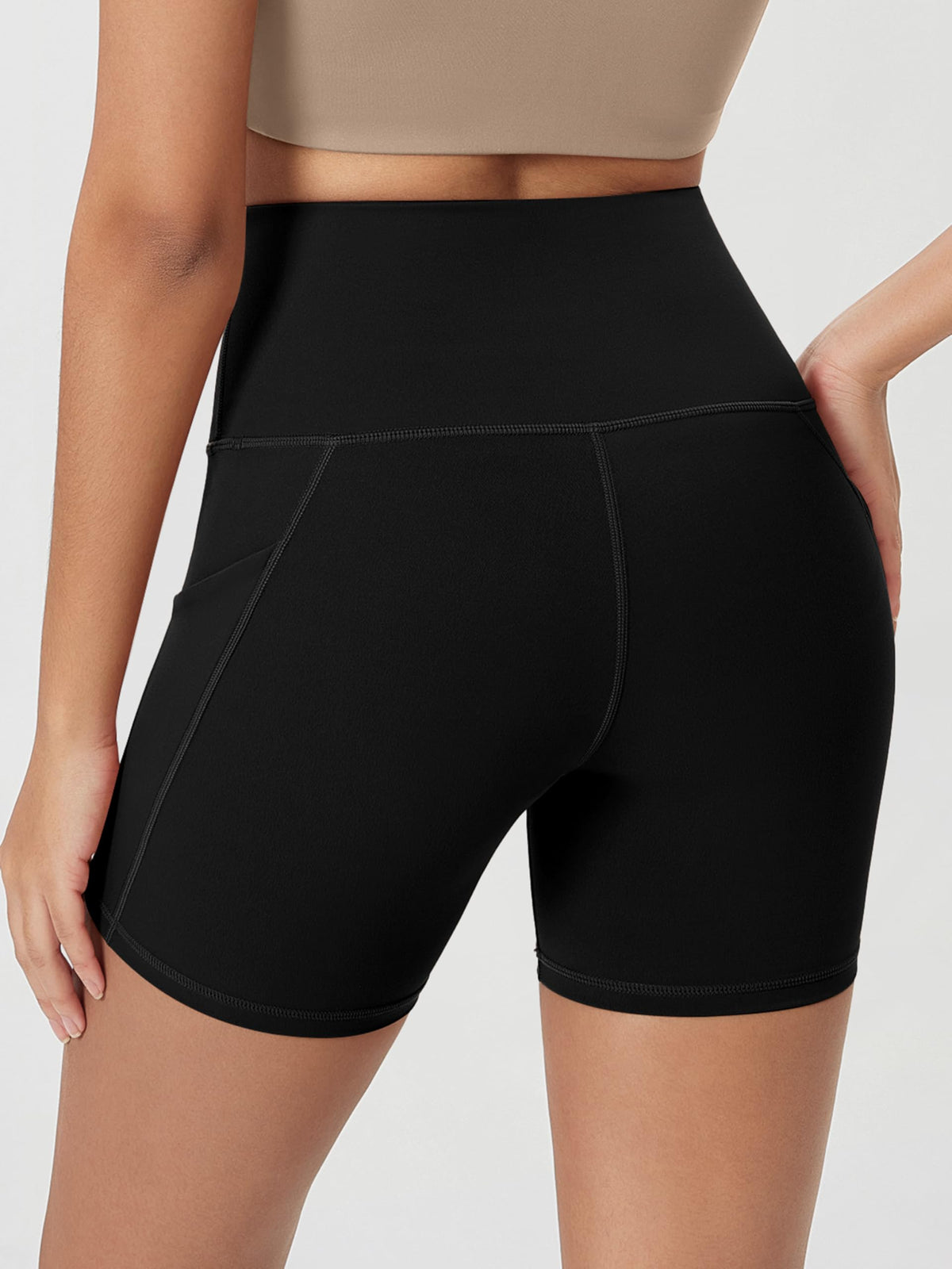ODODOS 5" Tummy Control Biker Shorts for Women with Pockets High Waist Athletic Workout Yoga Shorts, Black, Medium