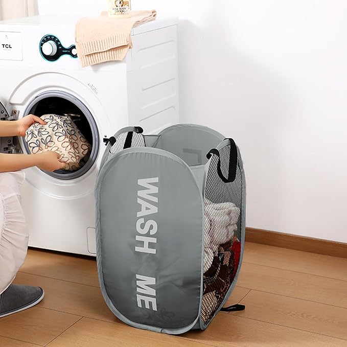 Pack of 2 Mesh Pop Up Hampers Collapsible Laundry Baskets