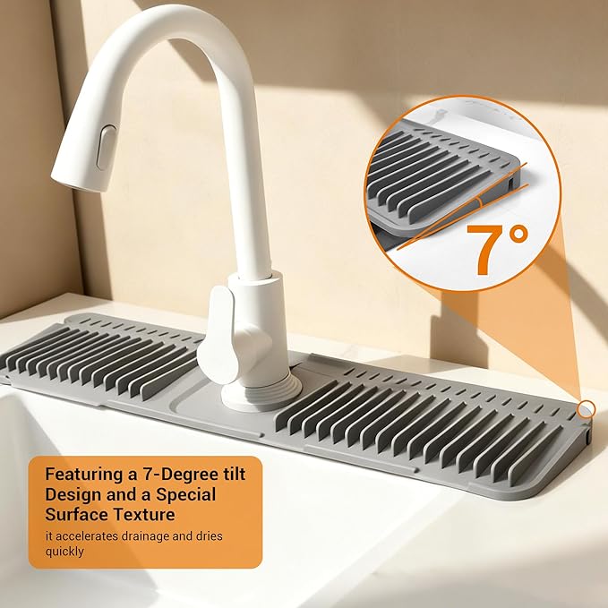 Faucet Mat for Kitchen Sink, Snap-On Design & 7°slope Fast Drain, Folding Sink