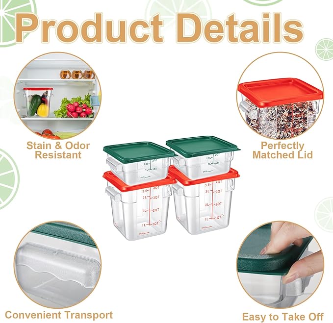 Barydat 4 Pcs Square Food Storage Containers