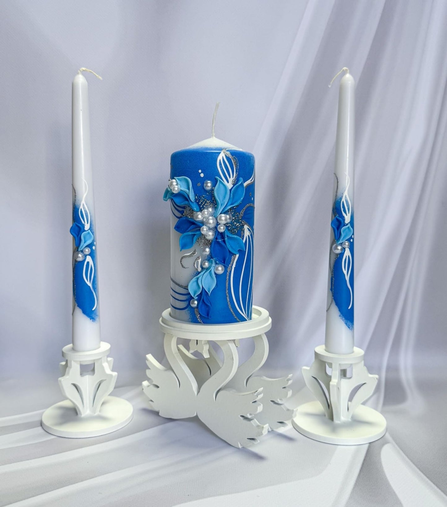 Magik Life Wooden Unity Candle Holder – Solid Triple Candle Stand – Handcrafted from Natural Wood – Painted in Safe Premium White Finish – Fits 2 Taper (0.80”) & 1 Pillar Candle (3”)