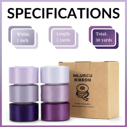 Purple Ribbon 1 Inch Lavender, Lilac, Amethyst, Dark Purple Double Faced Satin Ribbon for Flower Bouquet, Gift Wrapping, Wedding Invitation, Bows, Crafts, Gift Bags - 30Yards