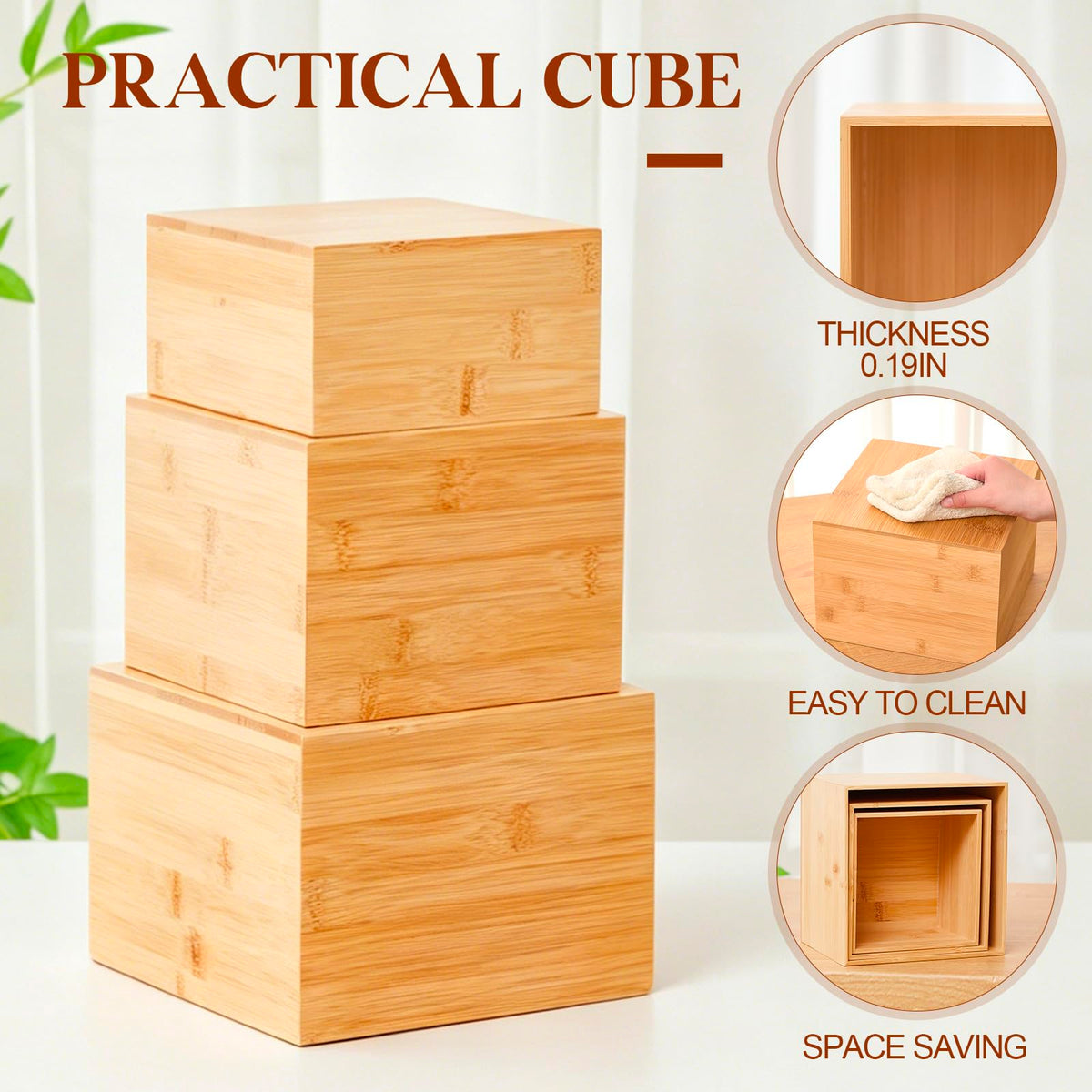 Fiwochic 3 Pcs Bamboo Buffet Risers, 6'' 7'' 8'', Large Food Risers for Buffet Table, Cake Display Stand Cube Box for Wedding Party Catering Dessert Jewelry Home Decor