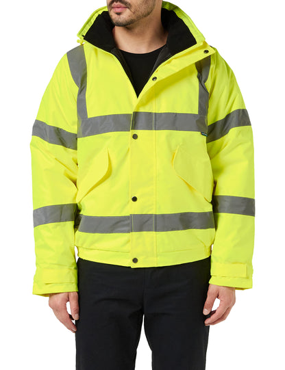 Portwest S463 Men's Hi-Vis Winter Bomber Jacket Waterproof Safety Cold Protection EN342 Certified Reflective Tape Texpel Eco Fabric Multiple Pockets Pack Away Hood, Yellow, L