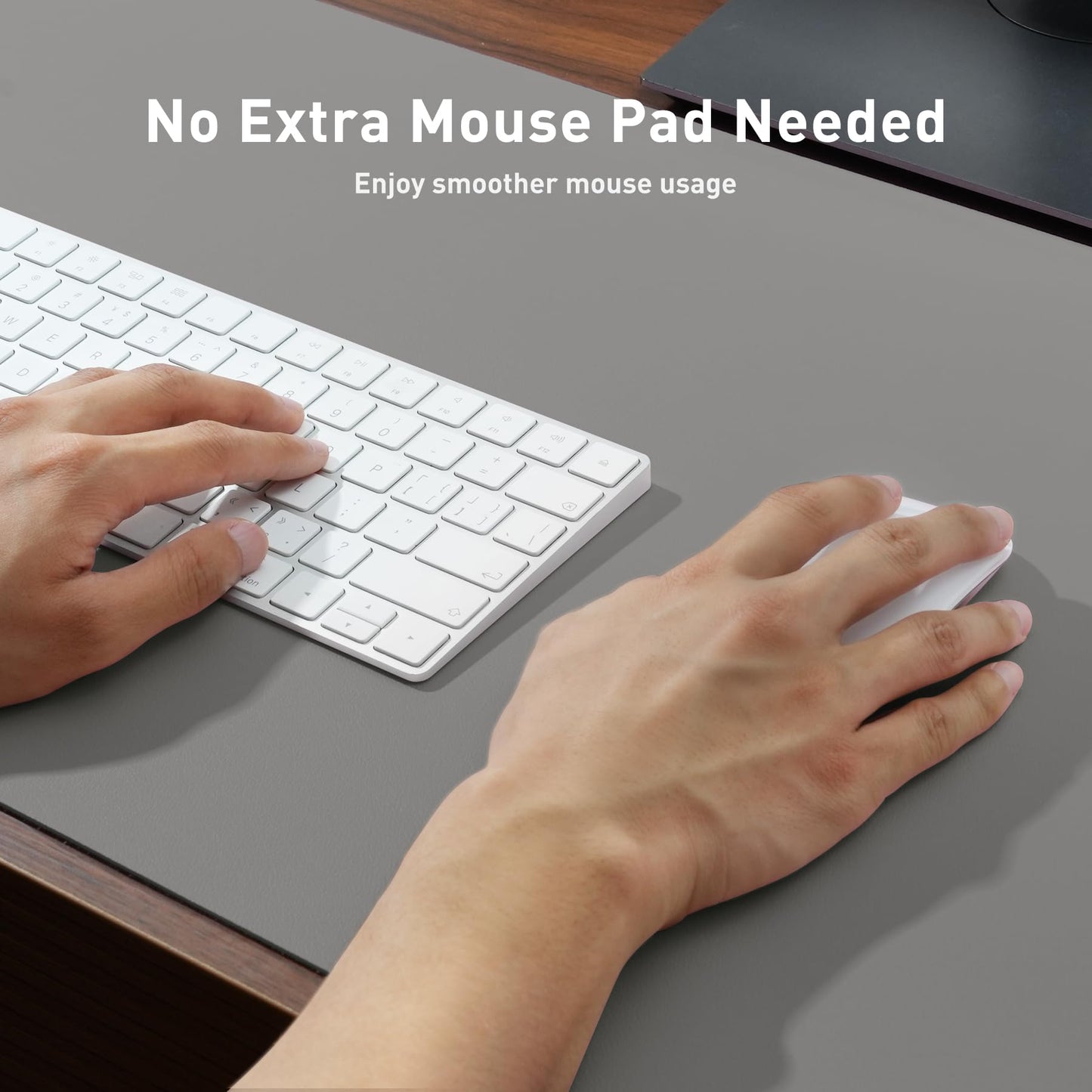 Leather Desk Pad Protector,Mouse Pad,Office Desk Mat, Non-Slip PU Leather Desk Blotter,Laptop Desk Pad,Waterproof Desk Writing Pad for Office and Home (80cmx40cm, Light Grey)
